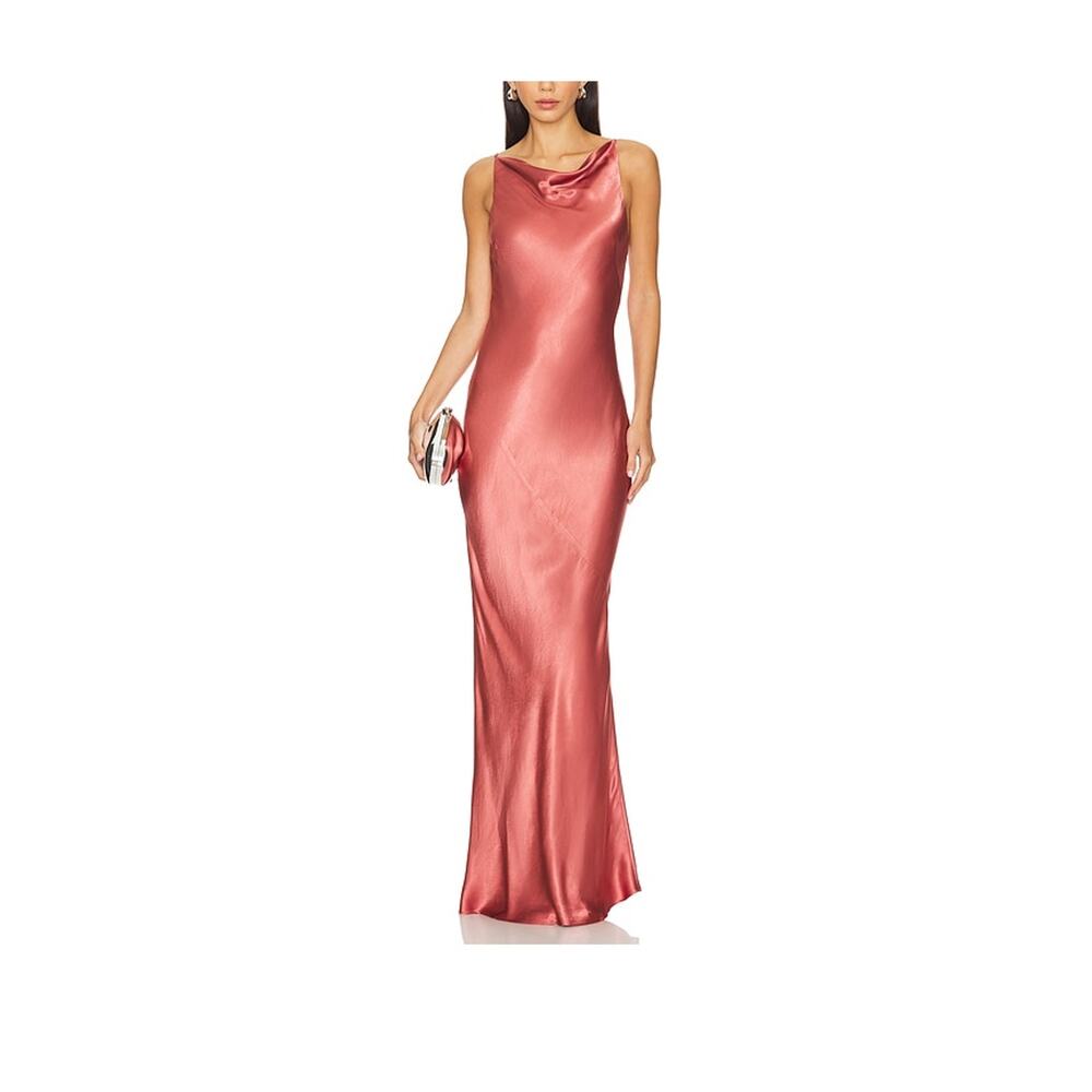 Shona Joy Rose Satin Cowl Neck Evening Gown